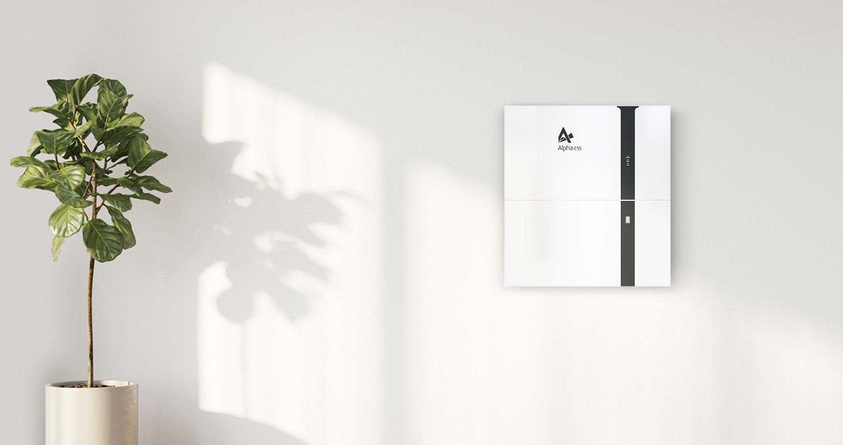 Photo of Alpha B3 Plus solar battery mounted to the wall of a house.