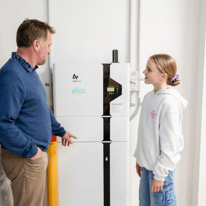 Man with battery and girl