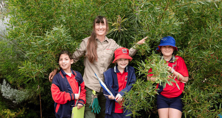 Students with Grey Coupland at Eddystone Primary Pocket Forest