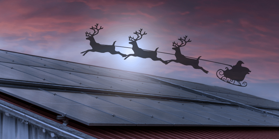 Santa flying over a solar home in Western Australia